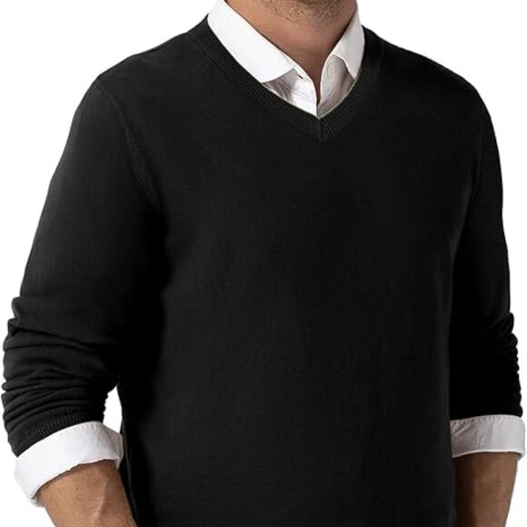 Qualfort Mens 100% Cotton V Neck Long Sleeve Knitted Pullover Sweater Size Small - Picture 1 of 13
